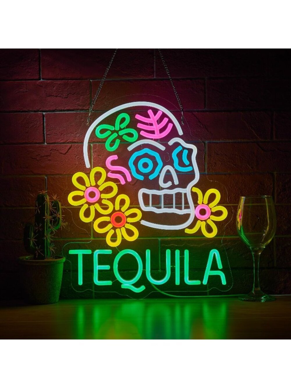 Tequila Skull Neon Sign Multi Color Mexican Tequila USB Dimmable LED Neon Sign